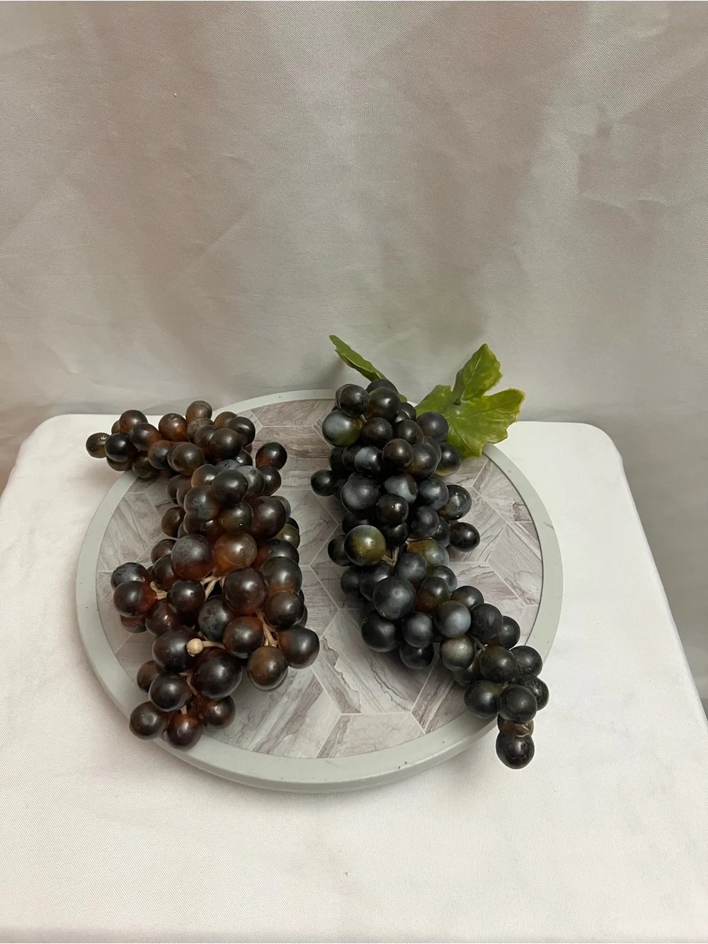 Vintage Faux Grape Cluster Decor Purple Green Leaf Artificial Fruit Set